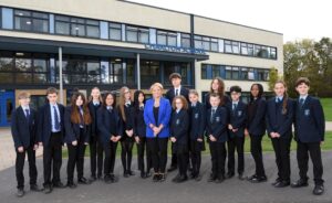 Principal Sarah Barton and students at Charlton School