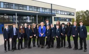 Principal Sarah Barton and students at Charlton School