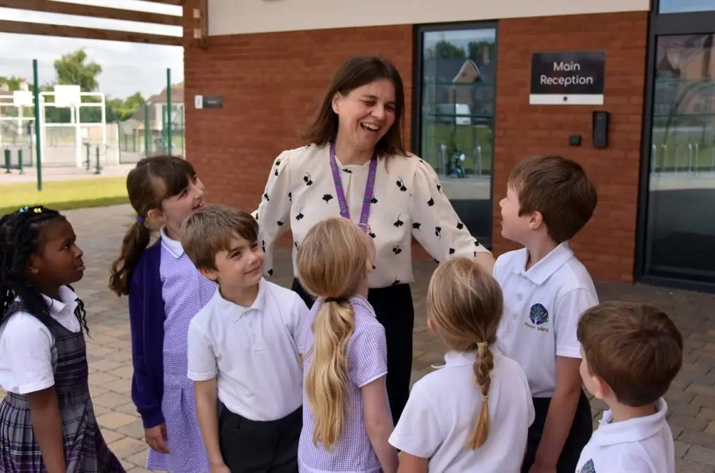 Allscott Meads primary school head Kirsty Parkinson with pupils