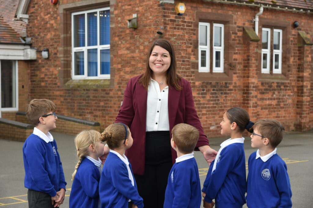 Crudgington primary head Hanna Gharu with pupils